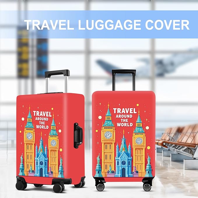 Luggage Cover Washable Suitcase Protector Anti-Scratch,Stretchable Fit for 20-34Inch Luggage Durable Travel Bag Cover with Zipper Closure (London-2, M(fits 24-26Inch suitcase))