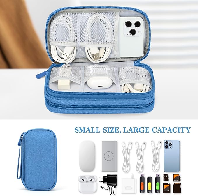 FYY Electronic Organizer, Travel Organizer Bag Pouch, Electronic Accessories Carry Case, Portable Waterproof Double Layers All-in-One Storage Bag for Cable, Cord, Charger, Phone, Earphone, Cyan