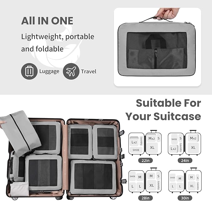8 Set/6 Set/4 Set Compression Packing Cubes for Travel, Lightweight Vacation Travel Essentials, Travel Accessories for Suitcase Organizer Bags Set, Durable Luggage Organizer