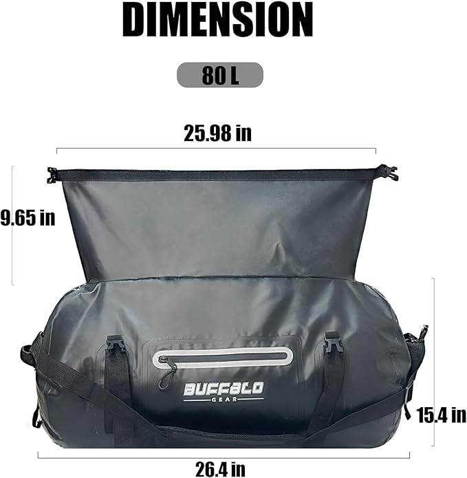 Buffalo Gear Waterproof Duffle Bag 40L 60L 80L Roll-top Dry Bag Heavy Duty Waterproof Duffel Travel Bag for Kayaking Rafting Boating Fishing Camping