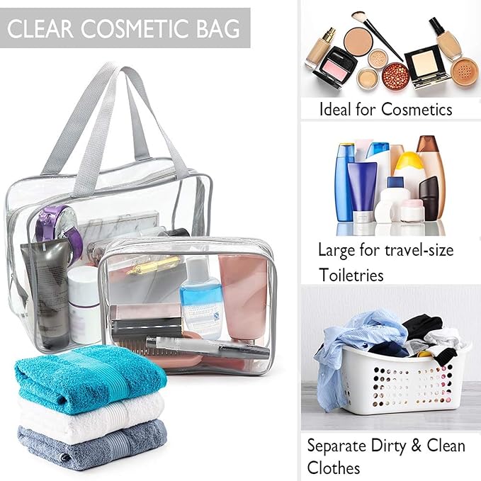 APREUTY Clear Makeup Bags, TSA Approved 6Pcs Cosmetic Makeup Bags Set Clear PVC with Zipper Handle Portable Travel Luggage Pouch Airport Airline Bags Bathroom (Gray)