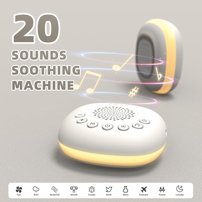 Portable White Noise Machine for Baby Adults, Rechargeable Brown/Pink Noise Sound Machine for Sleeping, 20 Soothing Sounds with Night Light for Travel, Nursery, Office Privacy & Noise Canceling