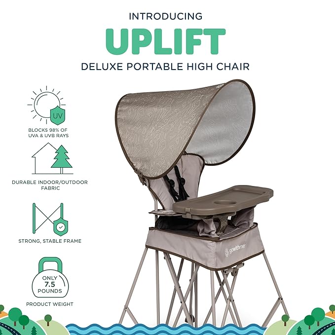 Baby Delight Go with Me Uplift Deluxe Portable High Chair | Travel High Chair | Sun Canopy | Indoor and Outdoor | Sandstone