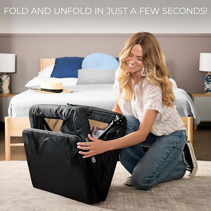 Kinderkraft CAMI 3-in-1 Baby Bed, Travel Bed for Baby, from Birth to 3 Years, Baby cot, Travel cot, Easy to Fold Compactly, Travel Bag Included, Two Levels, Black