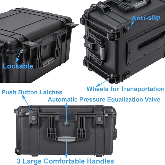 Rolling Hard Case with Foam,26 x 20 x 13 Inch, Equipment Case with Wheels and 4 Handles for camera, Drone,tool, electronics,Shockproof, Waterproof, TSA Friendly, Inner 22.64"X 16.73"X9.84"