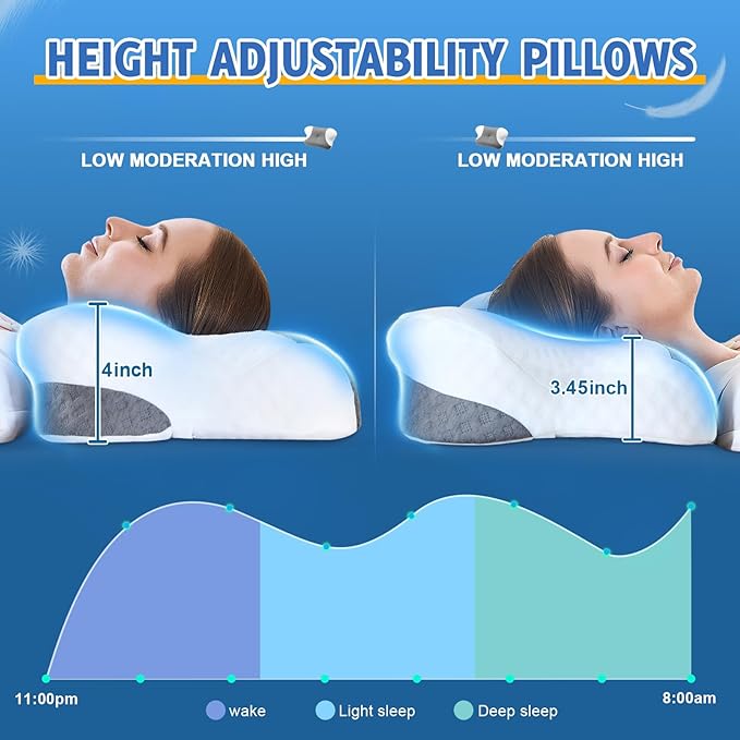 Cervical Neck Pillows with Memory Foam - Neck Pillows for Pain Relief Contour Memory Foam Pillows Ergonomic Neck Support - Adjustable Orthopedic Bed Pillows with Breathable Pillowcase for Sleeping