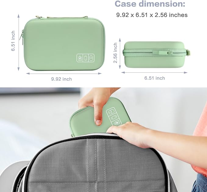 MOSISO Electronic Organizer Travel Case Compatible with MacBook Power Adapter, Compatible with Magic Mouse & Pencil, SD Card, USB Flash Disk with 4 Modular Insert & 2 Cable Tie & Snap Hook, Green