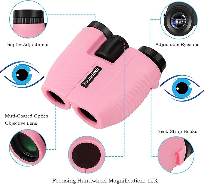 12x25 Compact Binoculars for Adults & Kids, High Powered Lightweight Waterproof Binoculars with Large Eyepiece, Low Light Vision for Bird Watching, Hunting, Travel, and Sightseeing