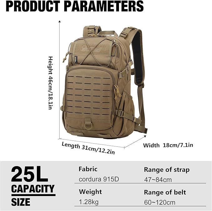 Mardingtop Tactical Military Backpack for Men,25L Molle Backpack, Cordura Backpack for Hiking,Camping