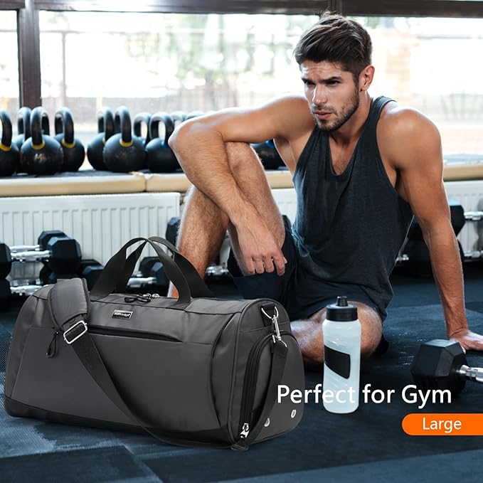 TOPDesign Gym Bag for Women & Men, Unisex Duffel Bag with Shoe Compartment & Wet Pocket for Travel Sports Gym (L Grey)