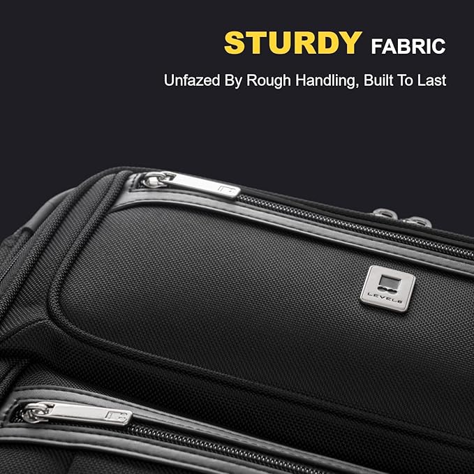 LEVEL8 Carry On Luggage Airline Approved with Compartment, Softside Expandable Rolling Suitcase with Spinner Wheels, Black, Carry-On 20-Inch
