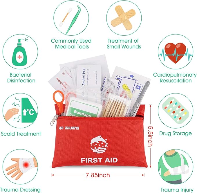 Small Travel First Aid Kit - 87 Piece Clean, Treat and Protect Most Injuries,Ready for Emergency at Home, Outdoors, Car, Camping, Workplace, Hiking.