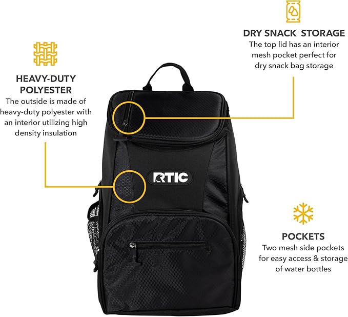 RTIC 15 Can Lightweight Backpack Cooler Soft Insulated Portable Bag for Lunch, Beach, Drink, Beverage, Travel, Camping, Picnic, Car, Hiking,