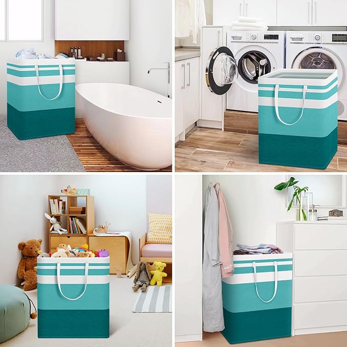 HomeHacks 2-Pack Large Laundry Basket, Waterproof, Freestanding Laundry Hamper, Collapsible Tall Clothes Hamper with Extended Handles for Clothes Toys in the Dorm and Family (Green, 125L)
