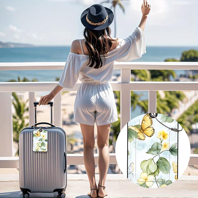 Luggage Tags for Suitcases, 2-Pack PU Leather for Cruise & Travel, Baggage ID Tags with Privacy Cover & Address Card, Durable Metal Ring, Kids Adults Travel Accessories, Watercolor Flutter