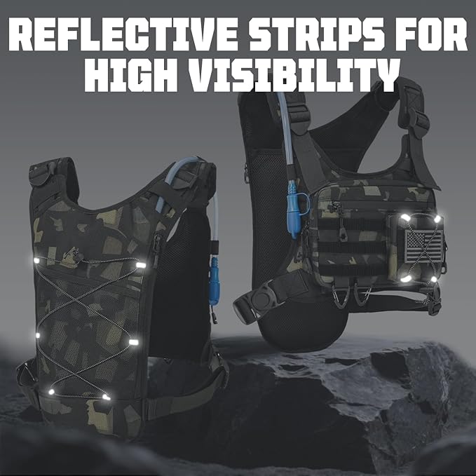 Hydration Vest（The design patent has been granted ）with 2L Water Bladder for Men and Women,Lightweight Adjustable Hydration Backpack,Reflective Running Hydration Chest Bag for Hiking Climbing Cycling