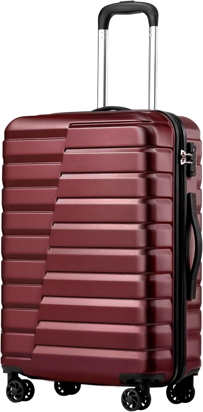 Coolife Medium Checked Luggage with Spinner Wheels Hardside Suitcase TSA Lock Telescopic Handle(24inch, Red)
