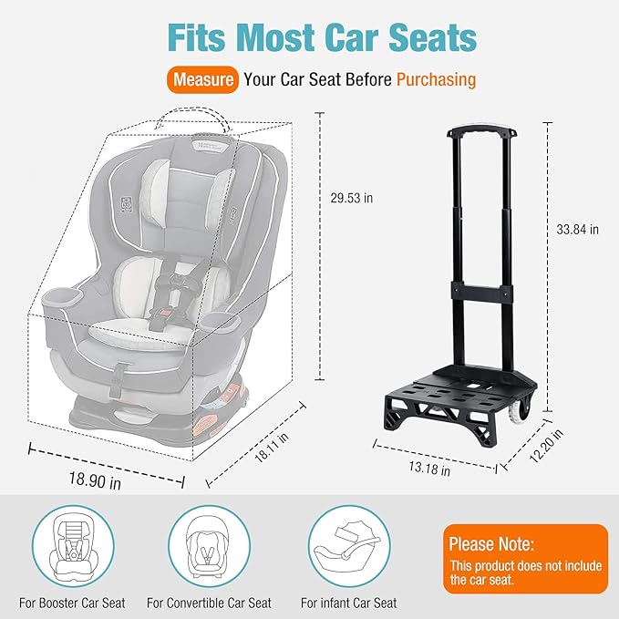 Padded Car Seat Travel Bag for Airplane with Wheels, Heavy Duty Carseat Bags for Air Travel, Rolling Gate Check Backpack and Dolly Carrier, Storage for Baby Essentials, Grey