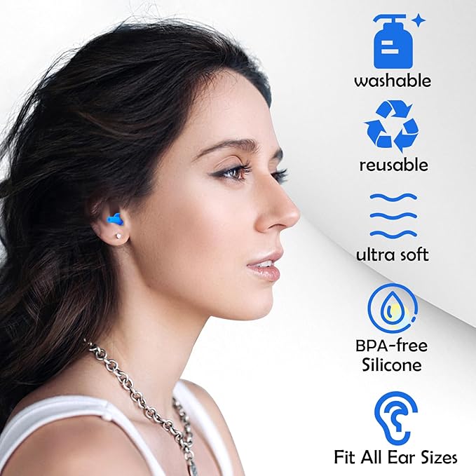 20 Pairs Ear Plugs for Sleeping Noise Cancelling, Reusable Silicone Sound Blocking Earplugs, Waterproof Noise Reduction Ear Plugs for Shooting, Swimming, Concerts, Snoring