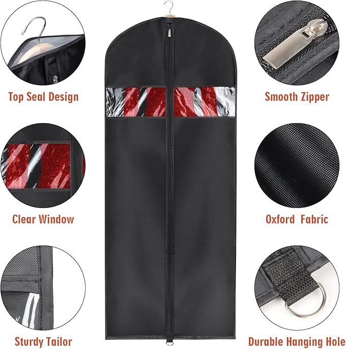 Univivi Garment Bags Clothes Covers for Storage, 60 Inch Dress Garment Bags Hanging Clothes Bags with Zipper, Gown Garment Bag for Long Dresses, Set of 12