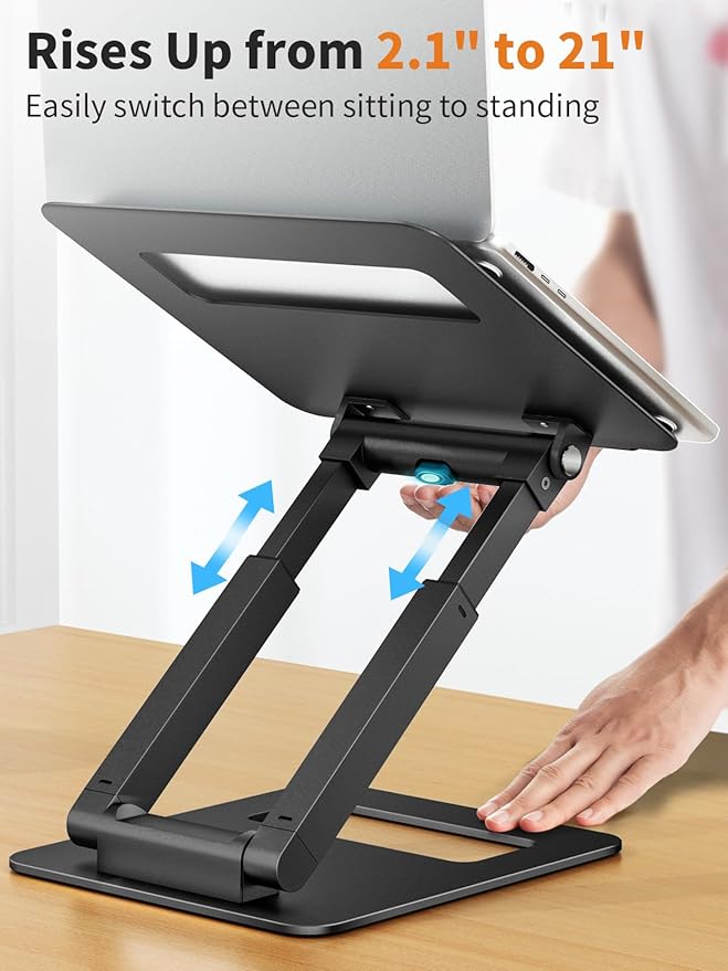 tounee Laptop Stand for Desk Adjustable Height, Telescopic Computer Stand with Pull Out Design Ergonomic Laptop Riser Fits All Laptops 10-17"-Black