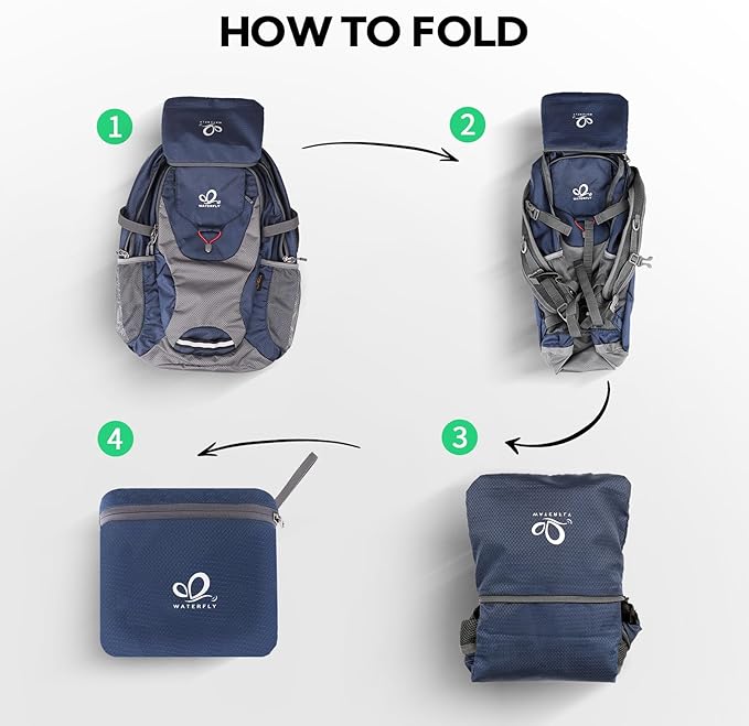 WATERFLY Lightweight Packable Hiking Backpack: 30L Foldable Travel Daypack Ultralight Camping Day Pack for Woman Man