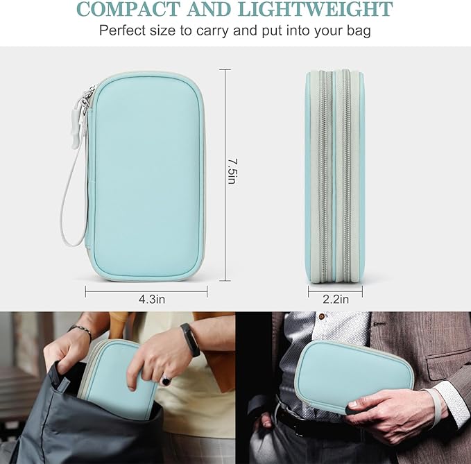 FYY Electronic Organizer, Travel Cable Organizer Bag Pouch Electronic Accessories Carry Case Portable Waterproof Double Layers All-in-One Storage Bag for Cable, Charger, Phone, Earphone, Mint Green