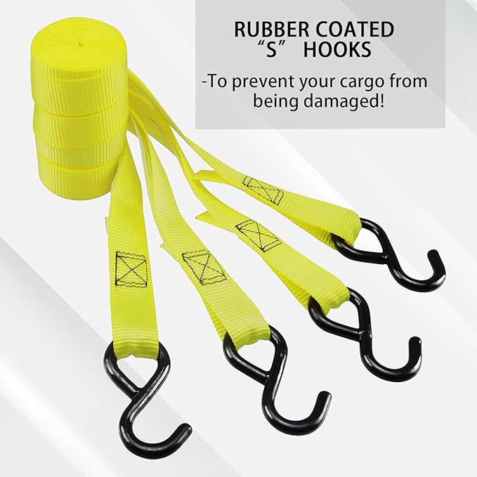 XSTRAP STANDARD Ratchet Tie Down Straps - 8PK - 1'' x 10 ft - 900 LB Break Strength Cargo Straps for Moving Appliances, Lawn Equipment, Motorcycle Yellow