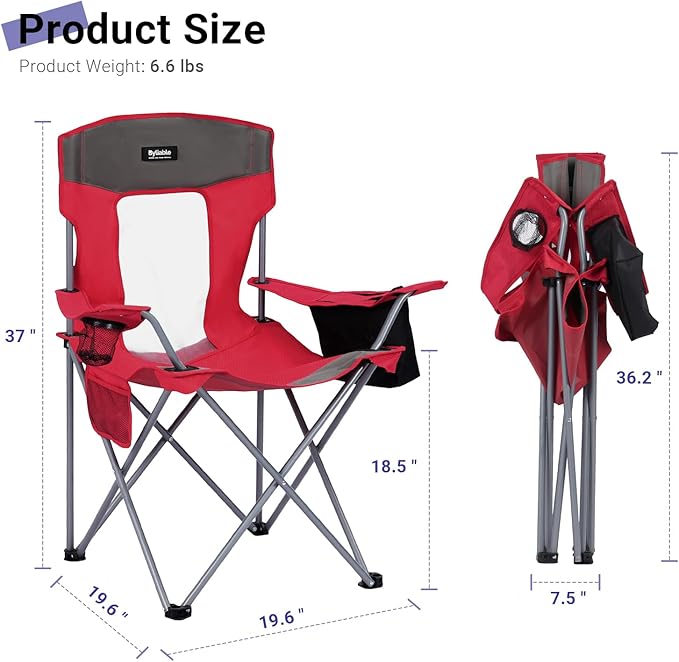 Camping Folding Chair Outdoor Lawn Portable Lightweight Camp Folding Chairs for Adult Outside with Cup Holder, Cooler Pouch & Side Pocket for Camping, Beach, Fishing, Sports or Tailgating Events