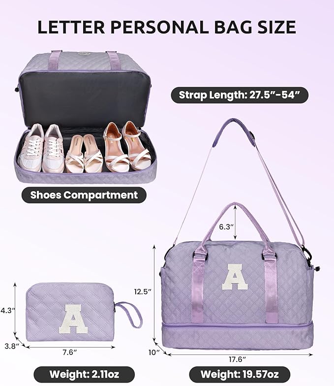 College Roommate Gifts, Teen Girls Gift Ideas-Girl Initial Travel Bags with Shoe Compartment, Personalized Weekender Bag, Overnight Bag for Women, Travel Bag with Makeup Bag (Letter Y)