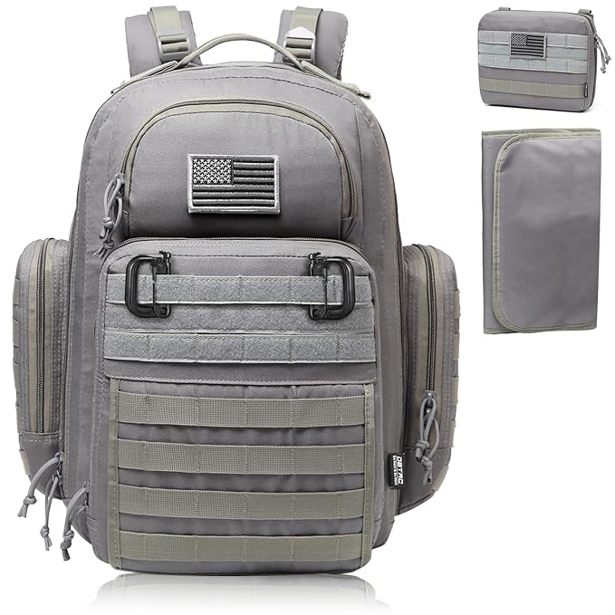 Diaper Bag Backpack for Dad, DBTAC Large Baby Nappy Bag for Men w/Changing Mat, Insulated+Wipe Pockets, Stroller Straps, Grey