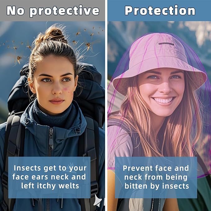 Oversized Mosquito Net 42 x 25 Inches Ultra Large Mosquito Head Net Face Neck Fly Mesh Netting Fits All Hats for Outdoor Camping Hiking Fishing Gardening Safari(Light Purple)