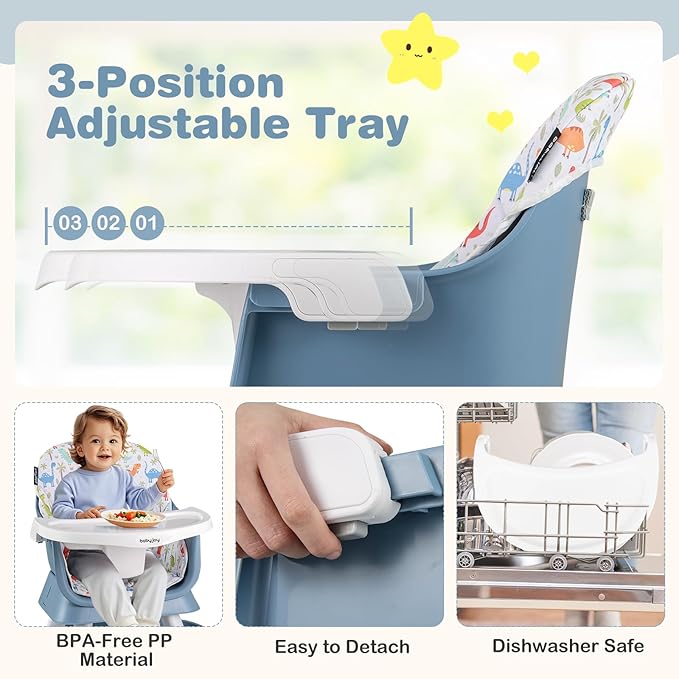 BABY JOY 16 in 1 High Chair, Convertible Baby Highchair for Babies and Toddlers with Activity Center, Booster Seat, Building Block Table, Toddler Chair with Safety Harness, Removable Tray (Blue)
