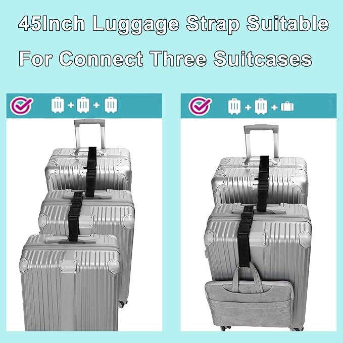 2Pack Luggage Straps for Suitcases, Travel Connector for Carry On Bag, Add Bag to Connect Two Suitcases, Adjustable Belt Attachment Accessories for Connect Your 3 Luggages, Rose