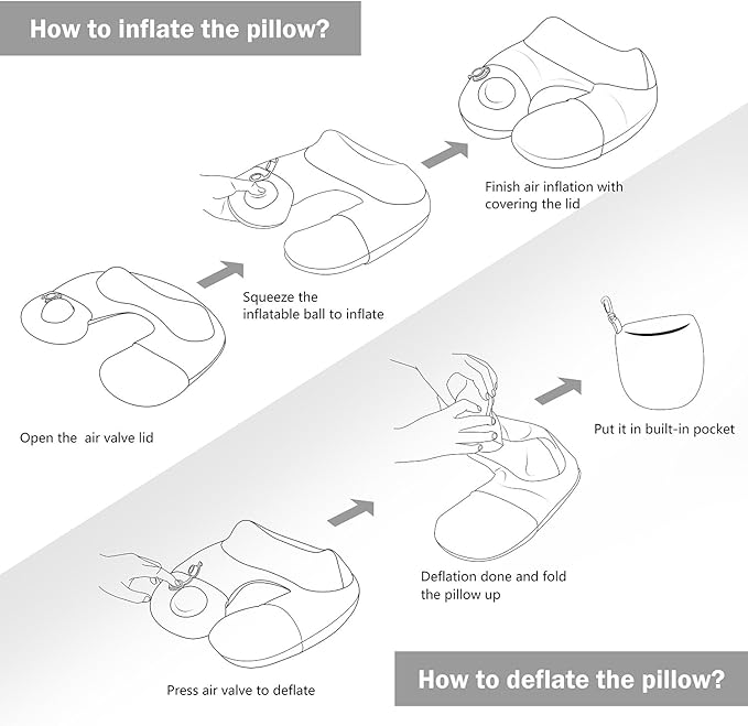 Inflatable Travel Neck Pillow, Best Airplane Neck Pillow for Long Flight Sleeping,Soft 100% Cotton Travel Pillow for Plane Head Rest, Portable Traveling Essentials