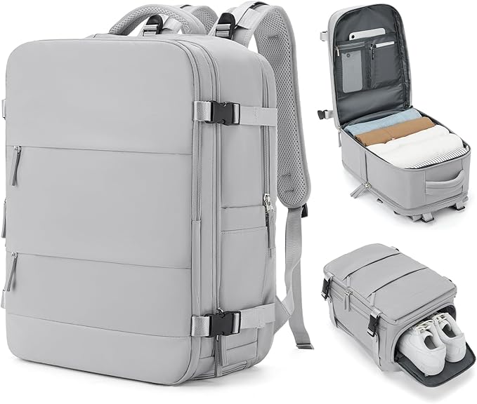 coowoz Travel Backpack Carry On for Women Man Gym Backpacks with Laptop Compartment Mochila de Viaje Teacher Personal Item Backpack Airplane Accessories Must Haves Grey Small