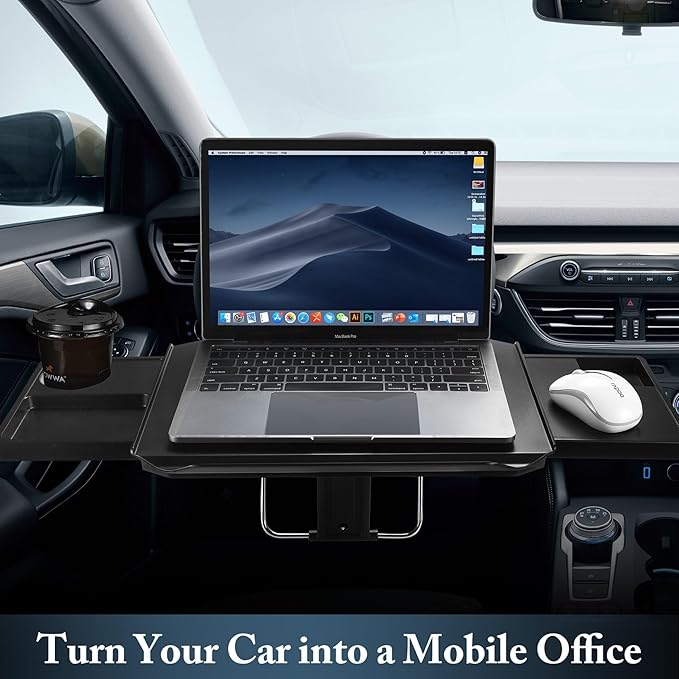 2-in-1 Car Steering Wheel Tray & Back Seat Table with Phone Holder – Height Adjustable Steering Wheel laptop desk, Food Tray , Writing Desk & Car Eating Tray - Car desk tray is Gift for Truck Driver