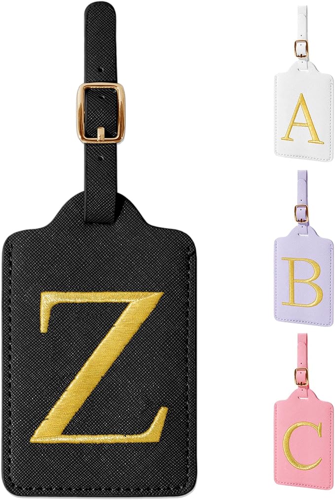 Personalized Initial Luggage Tags for Suitcase TSA Approved, Black Leather Cute Luggage Tag with Privacy Cover Name Card, Embroidered Custom Luggage Tags Travel Backpack Tags Gifts for Women Kids(Z)