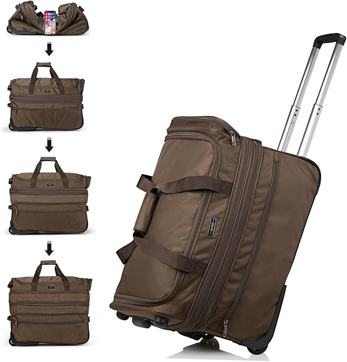 Hanke Large Expandable checked Luggage Suitcases with Wheels Foldable Duffle Bag for Travel suitcase for Women Men Garment Bag（Coffee）