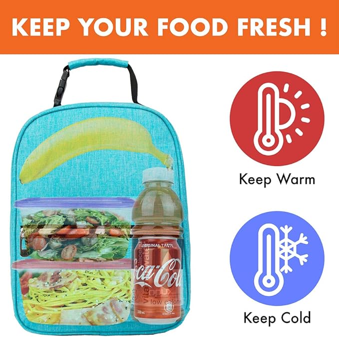 opux Lunch Box for Girls Boys Kids, Insulated Leakproof Lunch Bag, Reusable Teen Lunch Boxes for School, Medium Large lunchbox for Women Men Adult for Work with Front Back Pocket (Teal Blue)