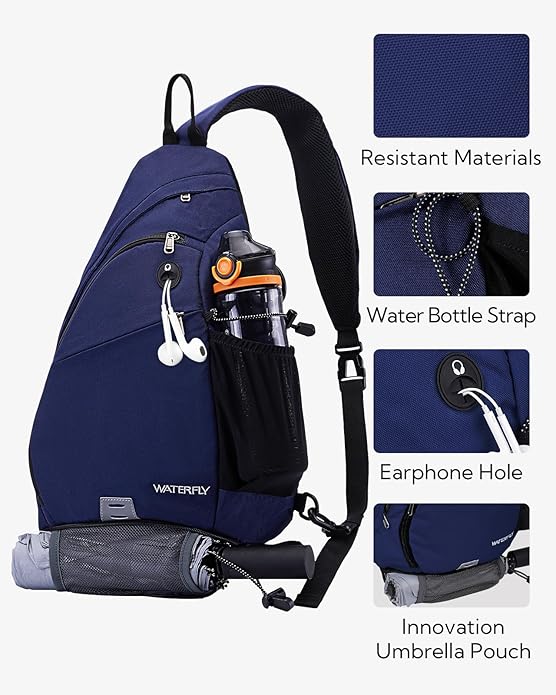 WATERFLY Large Crossbody Sling Bag: Over Shoulder Backpack Daypack Casual Cross Chest Side Pack