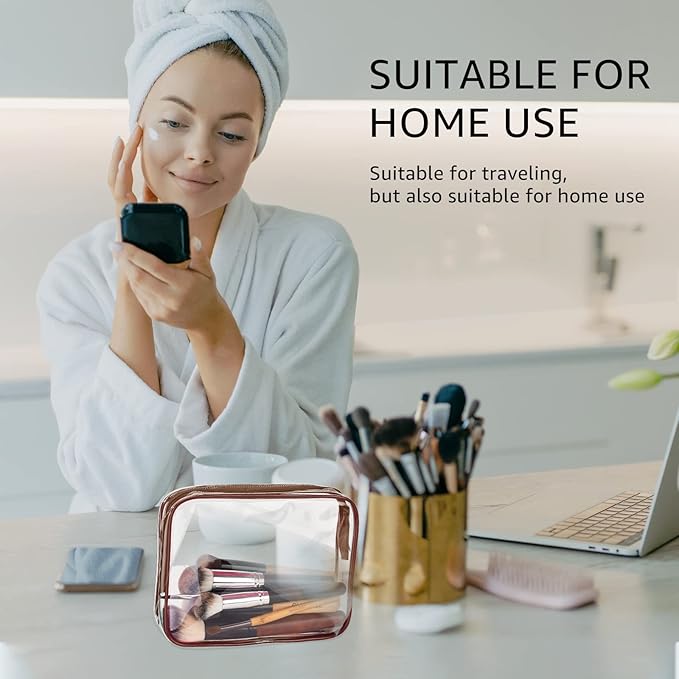 3Pcs Crystal Clear PVC Travel Toiletry Bag Kit for Women Men, Waterproof Vinyl Packing Organizer Storage Bags with Zipper Handle Straps, Cosmetic Pouch Carry on Airport Airline Compliant Bag Handbag