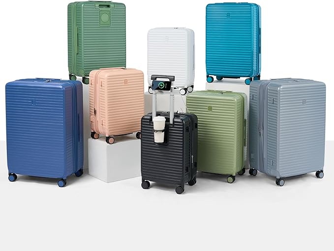 Hard Shell Suitcases Expandable Travel Luggage Sets 3 Piece, Carry on and Check in 3 Piece Luggage Suitcase Sets with Spinner Wheels Cup Holder Charger Built in (Silver, 20/24/28)