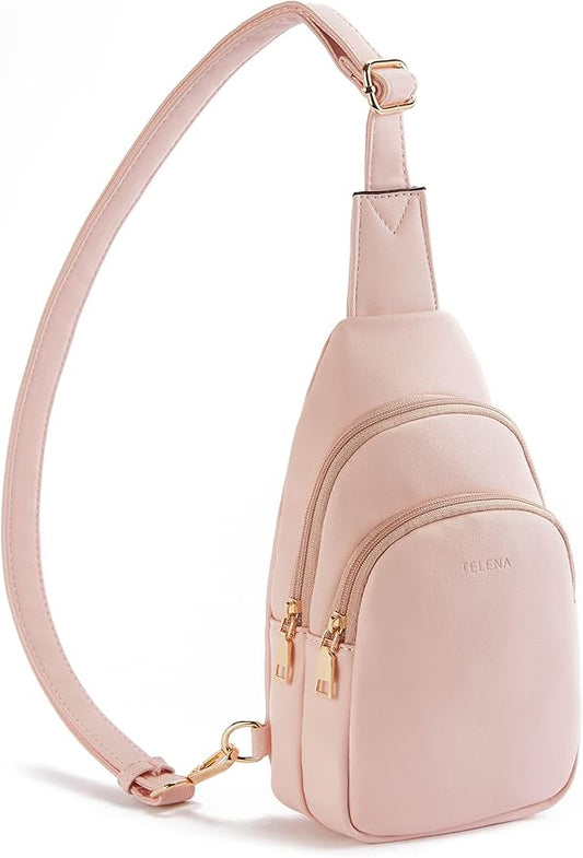 Telena Small Sling Bag for Women Leather Crossbody Fanny Packs Chest Bag for Women