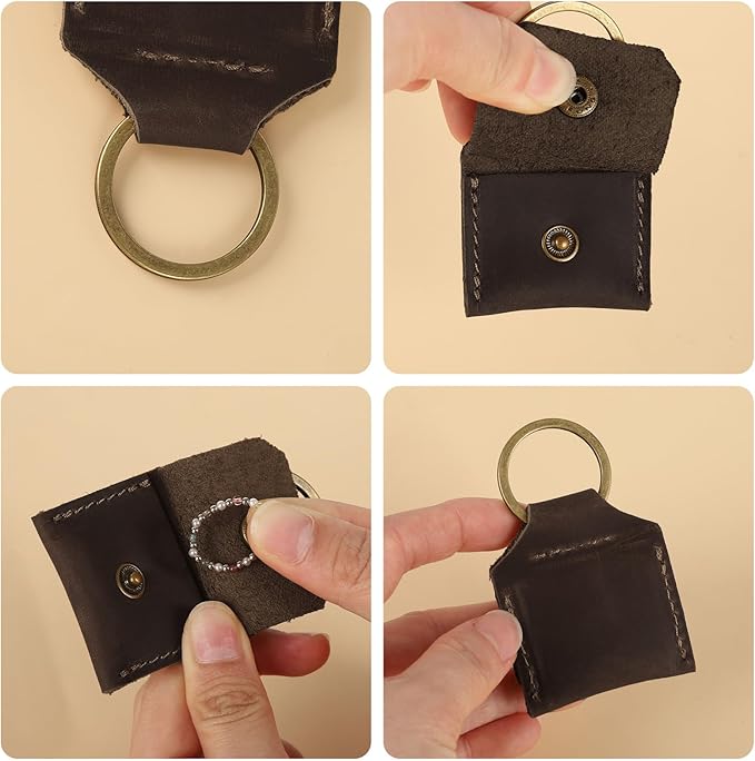 Jack&Chris Genuine Leather SD Card Holder Keychain, Anti-Shock Anti-Dust SD Card Case, Portable Camera Accessories for SD CF CFexpress Micro SD Nano SIM and Micro SIM Cards, Coffee 2 Packs