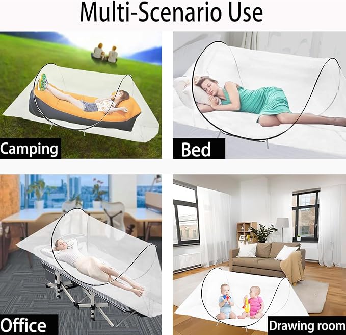 CMINGJ Large Pop Up Mosquito Tent, Portable Foldable Mosquito Net for Bed Camping Travel Patio，Mosquito Net for Adults Baby (78 * 39 * 27inch) (Black Adjustable Size)