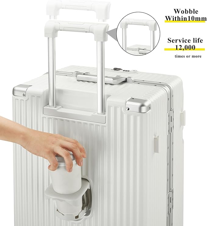 feilario 30in Super Large Captain Aluminum Frame Hardside Spinner Wheels Luggage, Zipperless Checked Suitcase with Front Compartment/Cup Holder/Phone Holder