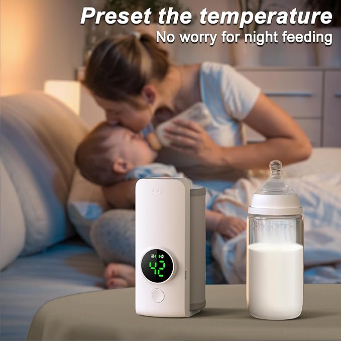 Portable Bottle Warmer,Travel-Friendly,Fast-Heating,Cordless & Rechargable,Baby Bottle Warmer,Comfortable Feeding Bottle Warmer on The Go,Precise Temperature