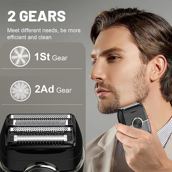 Electric Foil Shavers for Men: Upgraded Mini Electric Razor for Beard - 4 Floating Blades & Big LED Display - 2 Gears Adjustable Face Razor with IPX7 Waterproof for Travel & Home, USB Type C