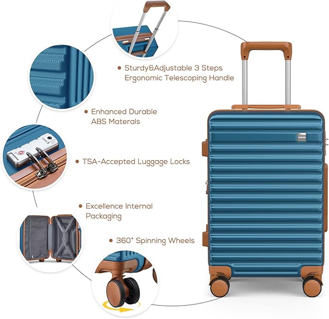 imiomo Luggage Sets 3 Piece,Expandable Hardside Suitcase Set with Spinner Wheels,Lightweight Travel Luggage set with TSA Lock（20/24/28,Blue）